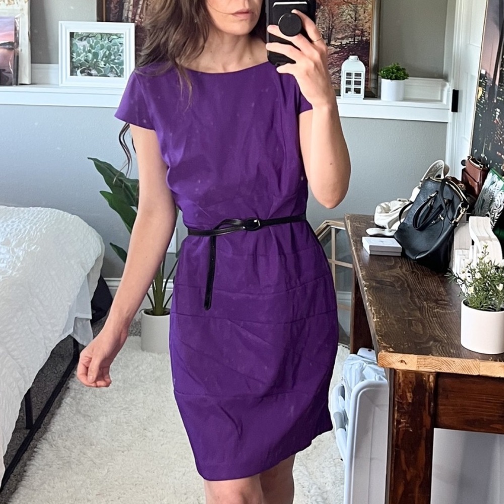 Vintage cap sleeve shift dress purple casual cocktail professional style A
